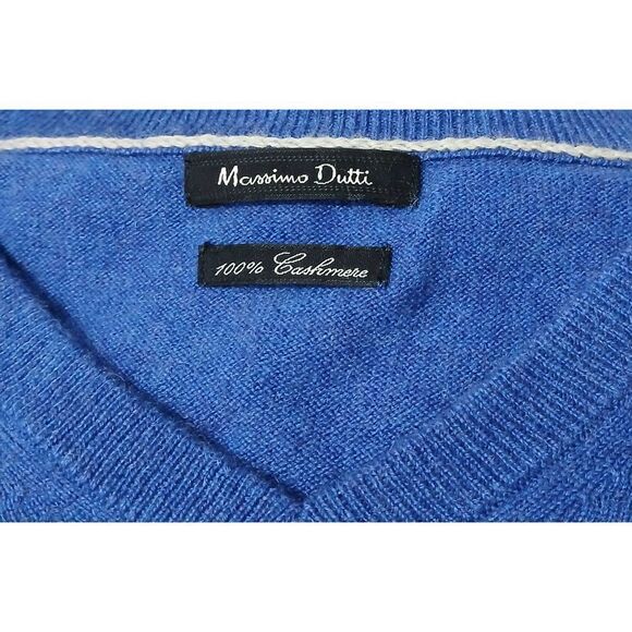 Massimo dutti mens xl slate blue 100% cashmere sweater Vneck longsleeve - Picture 5 of 8